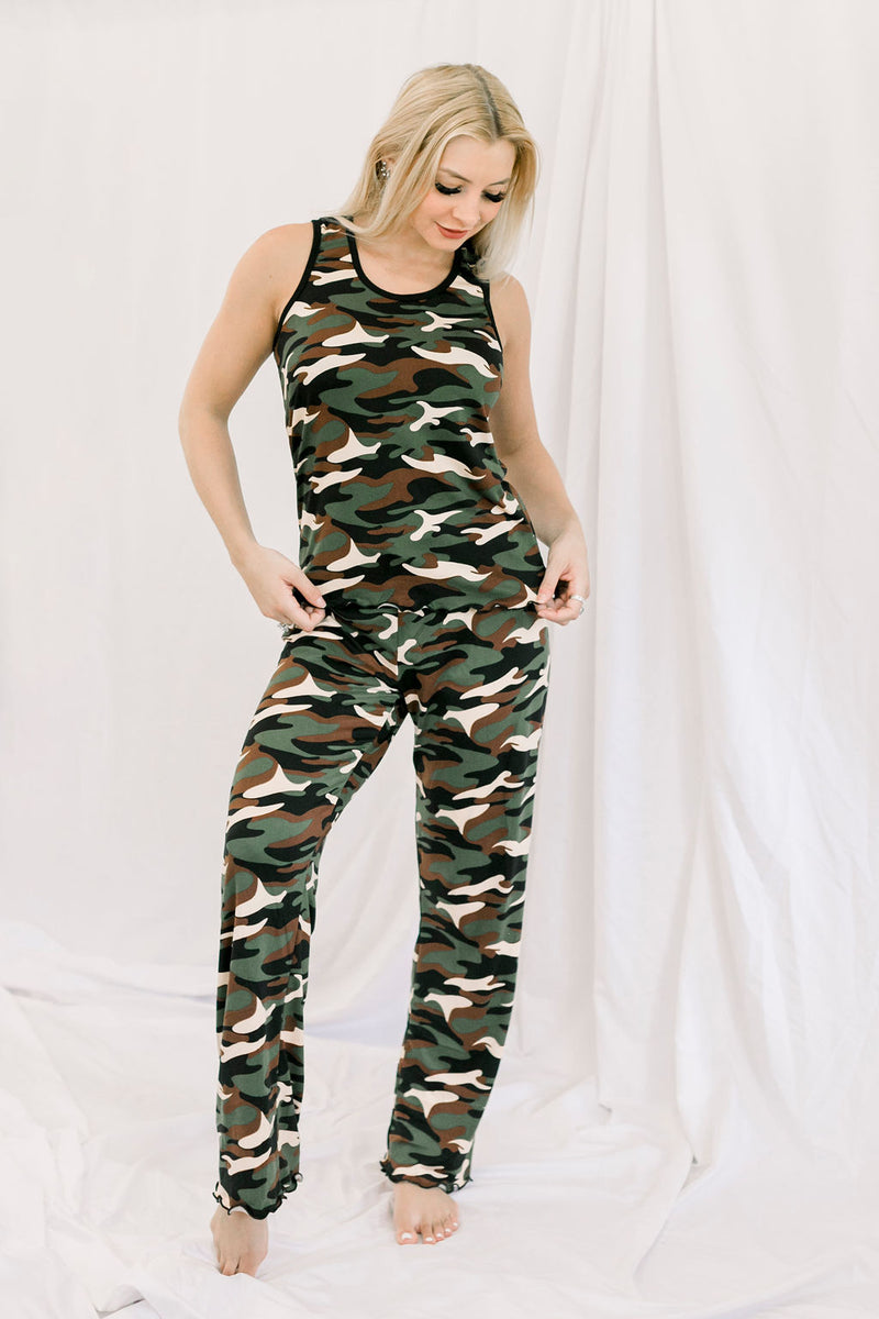 Cozy Camo Pajama Pant Sets Sleeveless Pajama Sets at Women's Clothing Store Colada Co.