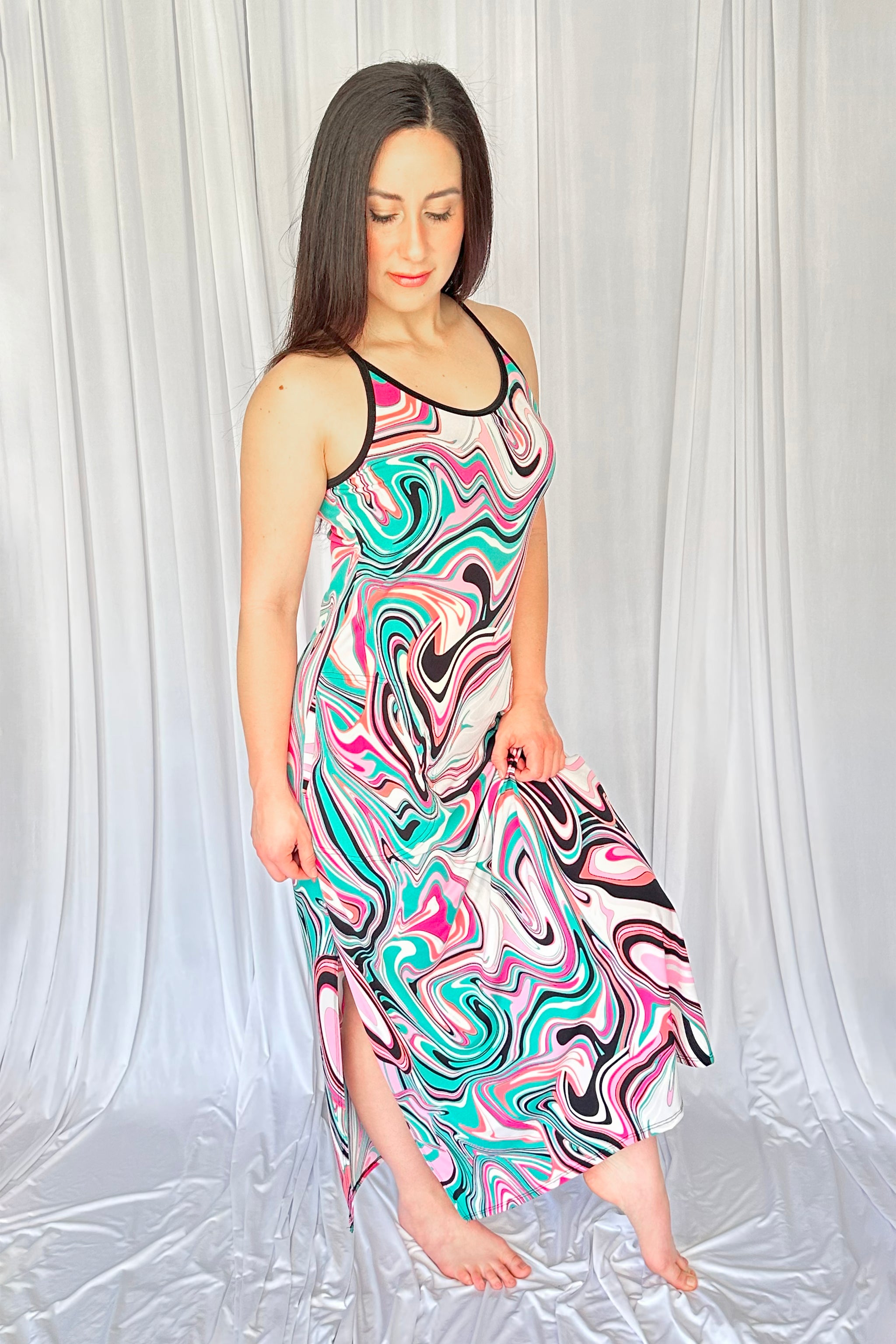 Rosewater Cami Dress W/Pockets at Women's Clothing Store Colada Co. Large / Teal