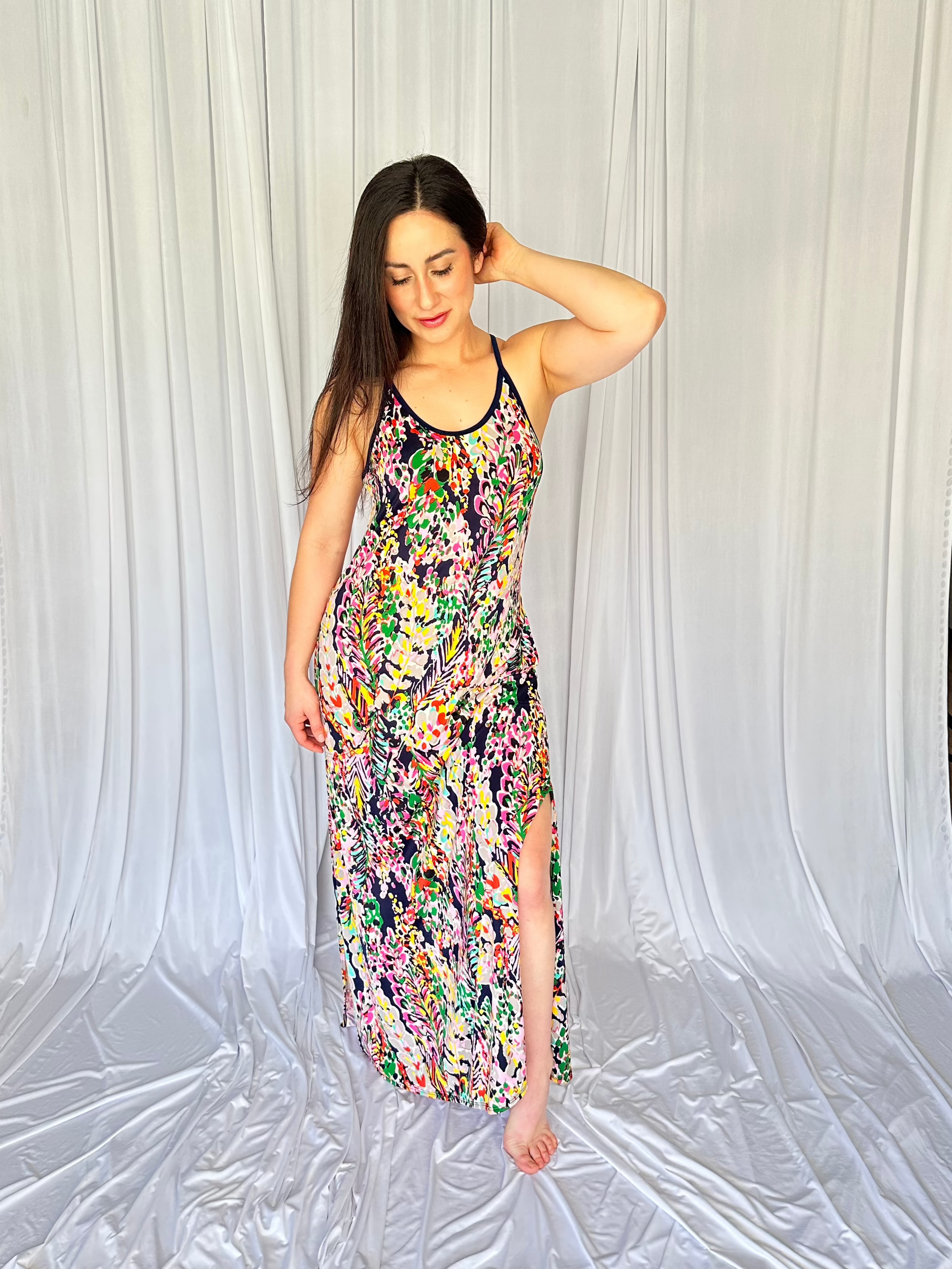 Spring Meadow Navy Cami Dress W/Pockets at Women's Clothing Store Colada Co. X-Large / Navy