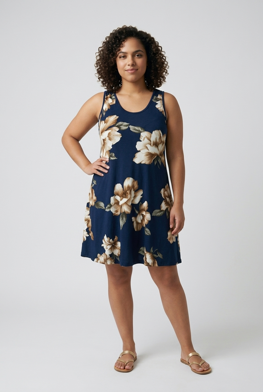 Mocha Tropic Sporty Tank Dress With Pockets for Women Large / navy