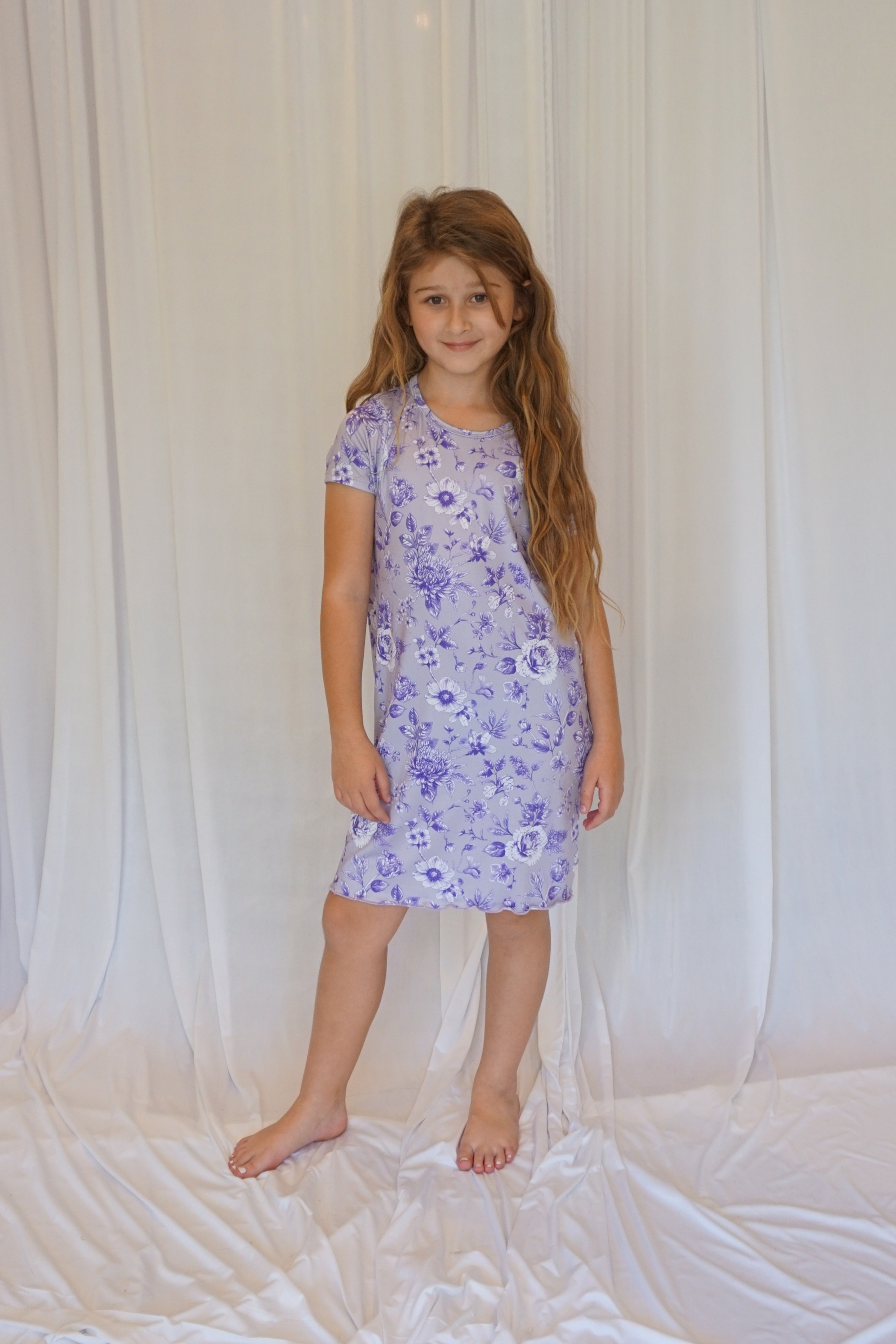 Cozy Purple Floral Kids Gown at Clothing Store Colada Co